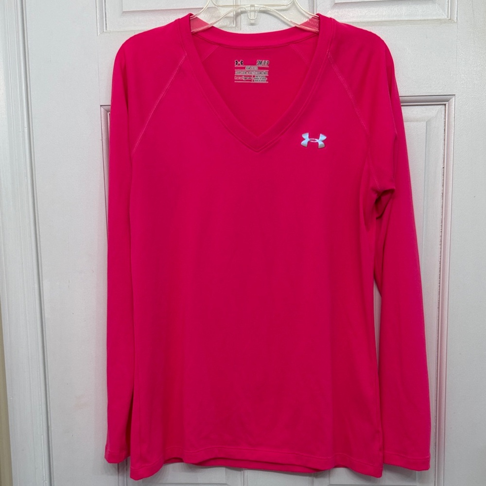 Under Armour Women's Bright Pink Long Sleeve V-Neck Tee